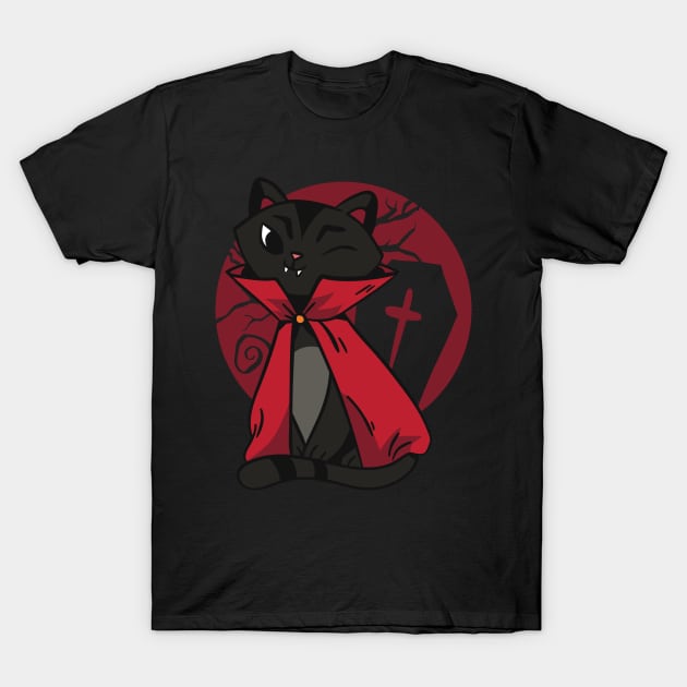Black Vampire Cat T-Shirt by rueckemashirt